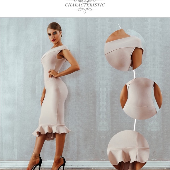 Bandage Asymmetrical Midi Dress Blush/Nude - Picture 6 of 16